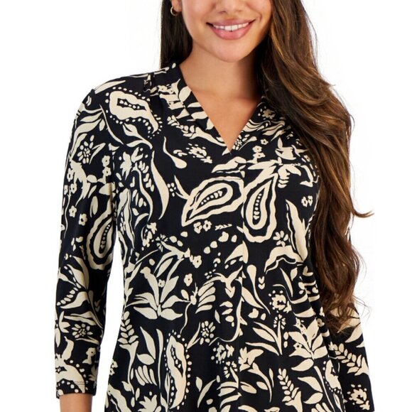 JM COLLECTION Petite Garden Wisp 3/4 Sleeve Stretchy Casual Top NWT - Picture 3 of 5